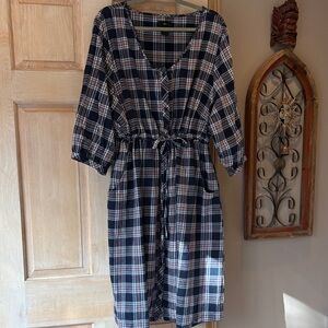 Ellos Blue and Pink Plaid Tie Waist Flannel Dress Size 2X